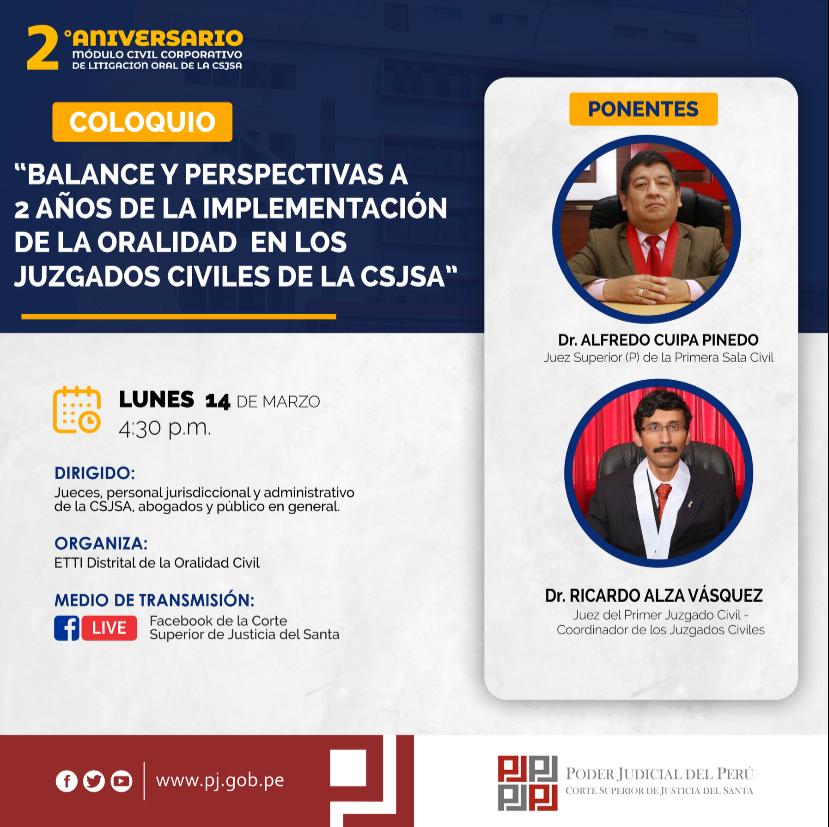 BALANCE Y PERSPECTIVAS A 2 AÃ‘OS DE LA IMPLEMENTACIÃ“N DE LA ORALIDAD EN LOS JUZGADOS CIVILES DE LA CSJSA