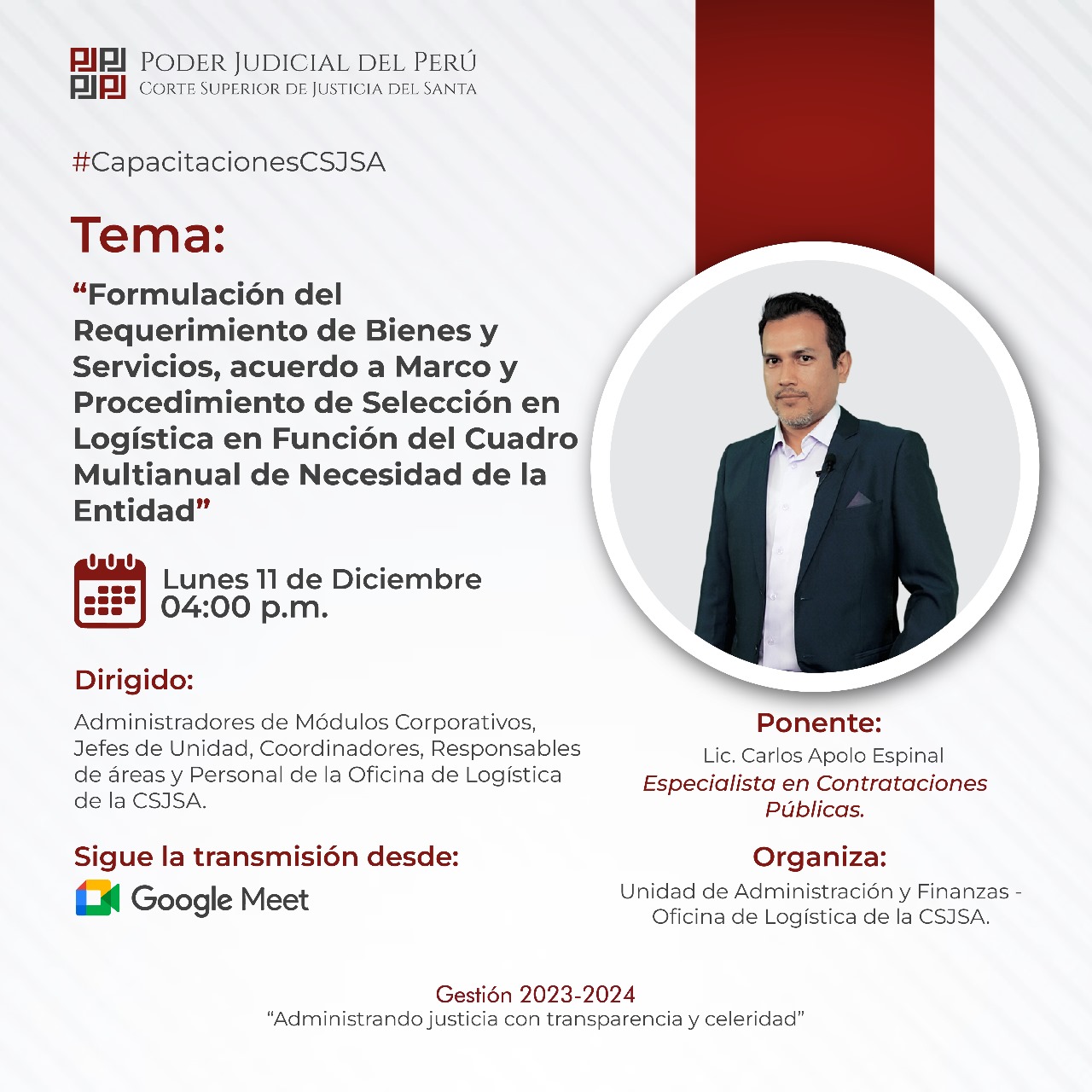 FORMULACIÓN DE REQUERIMIENTO DE BIENES Y SERVICIOS, ACUERDO A MARCO Y PROCEDIMIENTO DE SELECCIÓN EN LOGÍSTICA EN FUNCIÓN DEL CUADRO MULTIANUAL DE NECESIDAD DE LA ENTIDAD